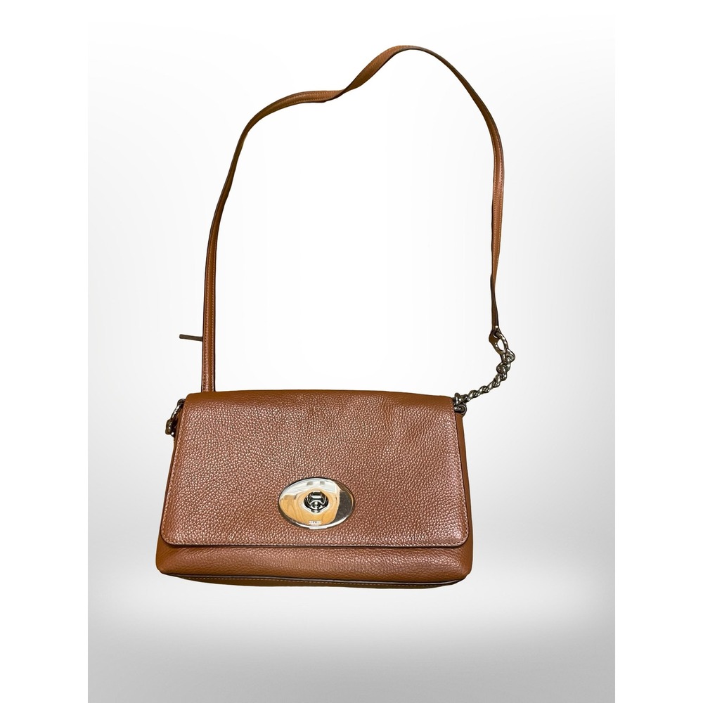 Coach Pebbled Leather Turnlock Crossbody Bag Brown brass Hardware luxury chic - Picture 2 of 10